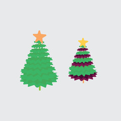 set of christmas tree. flat design two christmas trees. green christmas ornament clipart with star on the end. suitable for christmas gift, decoration, and christmas greeting card design