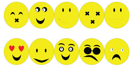 Cartoon face, happy, angry and sad emoji vectors