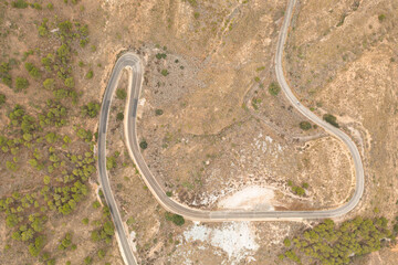 Aerial view of a nice S-shaped road.
