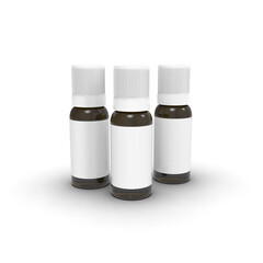 white medicine oil bottles in background, 3d render