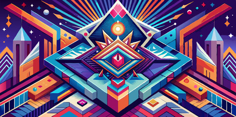 Abstract objects for an exhibition of music, geometric shapes, objects, and lines for background.