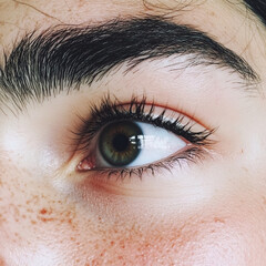 Obraz premium hd thick eyebrow thick eye lashes freckles eye close up beautiful 