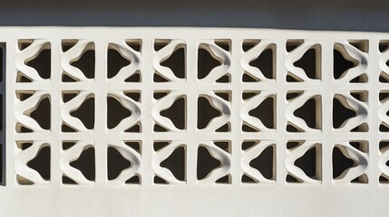 Close-up of an architectural facade with geometric patterns and shadow play. Copy space included
