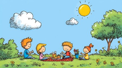 Obraz premium Cheerful Group of Friends Enjoying a Picnic Outdoors