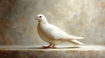 dove gracefully poised on a smooth white background symbolizing peace and purity with soft lighting enhancing its delicate features and serene expression creating a tranquil and hopeful mood