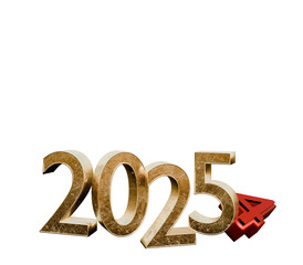 2025 Happy New Year in golden design, greeting card with transparent background