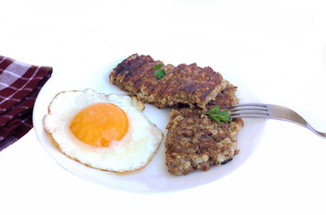 Breakfast with goetta  and fried egg