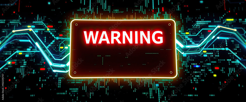 Poster neon warning sign board against futuristic digital background for ethical hacking hacker dark web cybersecurity technology concept