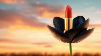 Lipstick in a Black Flower at Sunset