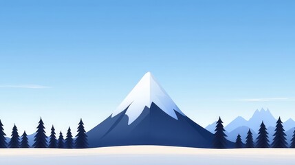 Minimalist Mountain Landscape with Snow and Fir Trees