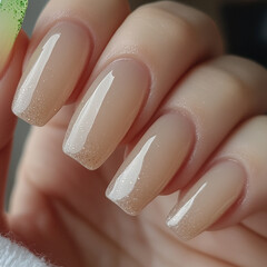 Obraz premium phoNude Cream Beige Cozy Sweater Cashmere Glazed Doughnut Manicure Natural Nails Builder Gel Clear Pink Delicate Elegant Polish Swatch Plain Background Clean Aesthetic Fall Autumn Jelly