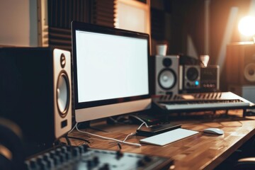 Computer mockup screen electronics furniture.