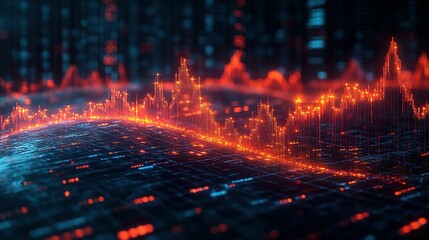 Abstract Digital Cityscape with Red and Orange Lights