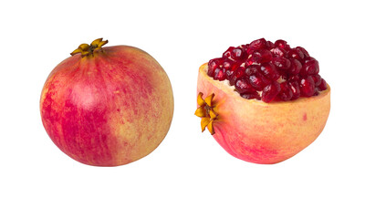 Piece of pomegranate full of seeds isolated on white background