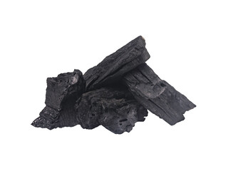 Natural wood charcoal isolated on white background.