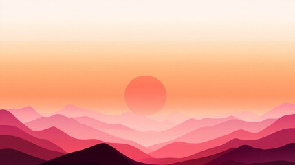 Abstract Sunset Mountains Landscape Illustration