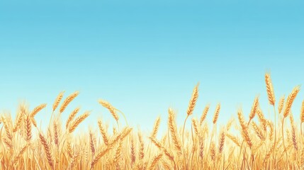 Golden wheat field under a clear blue summer sky. Ample space for copy above. Peaceful and calm