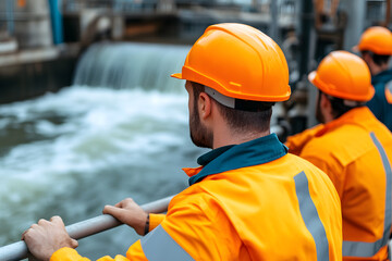 Workers at a Hydroelectric Plant Showcasing Teamwork | Collaboration and Efficiency in Renewable Energy Production