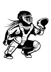Softball Player | Softball Team | Team Sports | Softball League | Softball Game | Softball | Softball Catcher Player | Home Run | Original Illustration | Vector and Clipart | Cutfile and Stencil