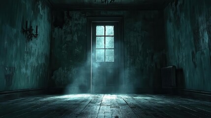 eerie halloweenthemed room with an open door leading into darkness casting haunting shadows creating an atmosphere of suspense and intrigue perfect for capturing the spirit of the spooky season