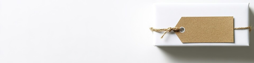 Minimalistic white gift box with blank tag