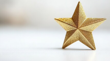 Obraz premium Golden star with glitter against white backdrop