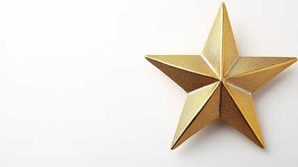 Fototapeta premium Golden star on white surface with copy space