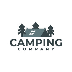 illustration of a tent with three pine trees. adventure wildlife logo template for any business related to wildlife, camping or adventure