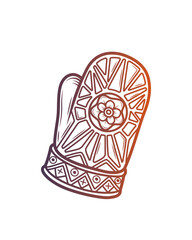 Winter mitten with a pattern and a flower. Original vector illustration in vintage style. T-shirt design.