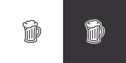 Full mug of beer on white and black background. Original vector illustration in vintage style.