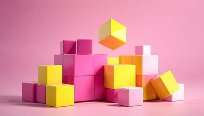 Obraz premium Blurred 4K Background with Yellow and Pink 3D Cubes