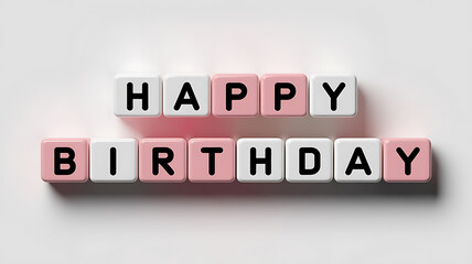 Pink and White Blocks Spelling Happy Birthday: Festive Celebration 
