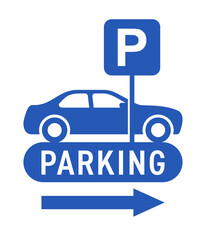 Parking area sign with car silhouette and arrow