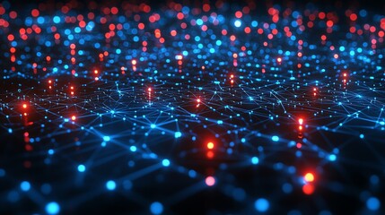 Obraz premium A stunning abstract network featuring vibrant blue and red lights, symbolizing digital connections and technology innovation.