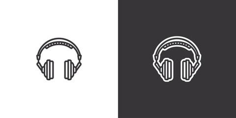 Obraz premium Large headphones on white and black background. Original vector illustration in vintage style.