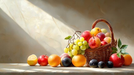 Fresh Harvest in Rustic Wicker Basket with Fruit