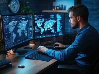 Professional analyzing geographical data and statistics