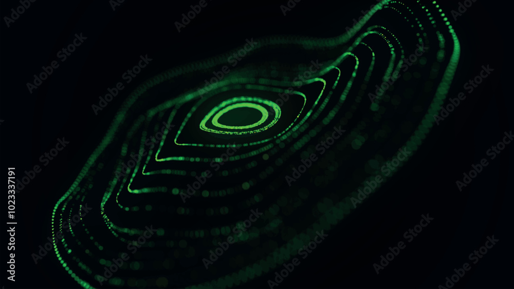 Poster abstract background with dynamic wave. circular wave of dots. musical sound wave. dark background. b