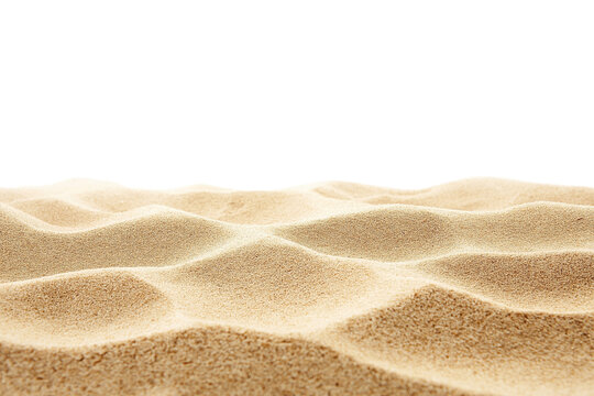 Beach sand on white isolated background, transparent Die cut PNG.