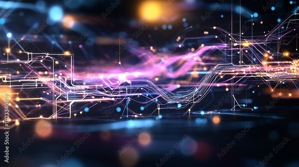 Poster a beauty futuristic abstract background in a high-tech style. shining lines and patterns resembling 