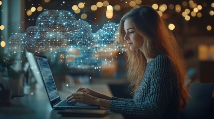 Dedicated woman engaged in cloud technology work