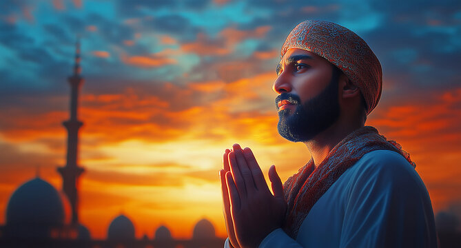 Muslim prayer at sunrise
