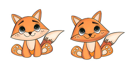 Watercolor Cute baby fox Cute baby fox. Hand drawn illustration. Watercolor Painting isolated on white background.