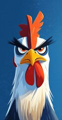 Fototapeta premium Bold and vibrant stylized illustration of a rooster head with dynamic colors and expressive details