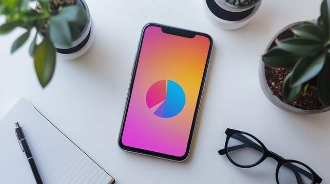 Smartphone with Simple Pie Chart on Table