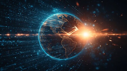 Obraz premium Minimalist Globe with Arrow and Light Effects