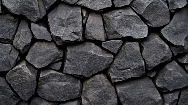 Dark basalt stone texture with rough surfaces and shadowy black tones, creating a rugged, volcanic look on a plain background 