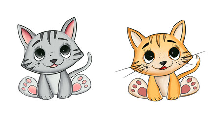 Watercolor Cute baby kitty . Hand drawn illustration. Watercolor Painting isolated on white background.