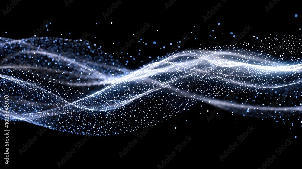 Wall mural glowing particles moving in a stream like path. the particles are a mix of blue and white. smooth sw