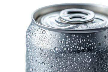Drink can with clipping paths with water drops isolate on white background. Transparent die cut PNG.